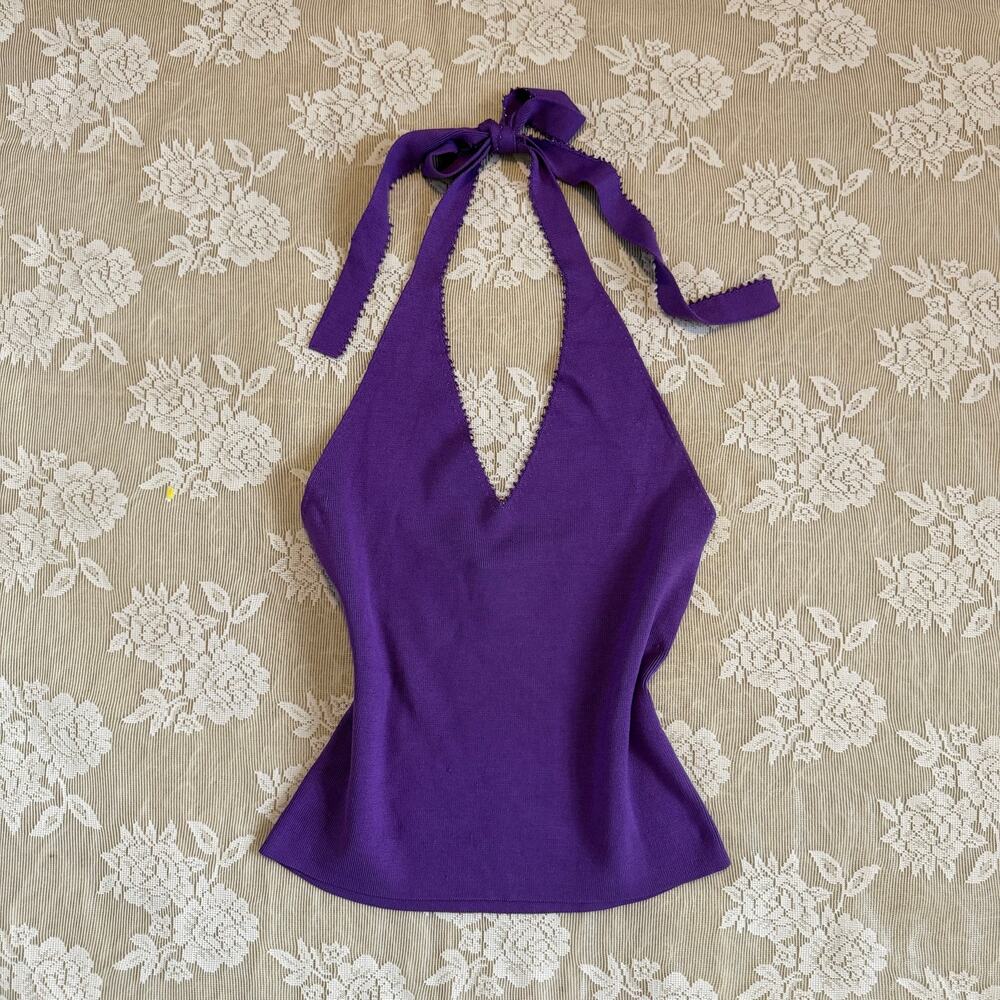 Y2K Express Purple Silk Halter Top Size L